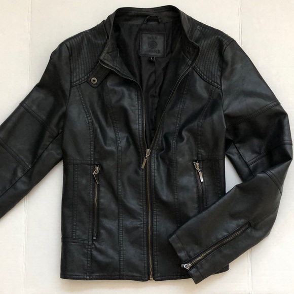 Max Jeans Faux Leather Stand Collar Moto Jacket - Picture 2 of 8